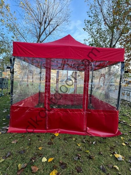 CLK 3x3 30 mm Profil Kış Bahçesi Karavan Çadırı Şeffaf Brandalı Gazebo Katlanır Çadır Portatif Tente