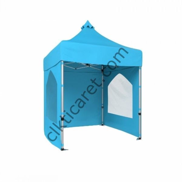 CLK 2x2 Katlanabilir Tente Gazebo Portatif Çadır 3 Yan Duvarlı 2 Pencereli Açık Mavi (Turkuaz)