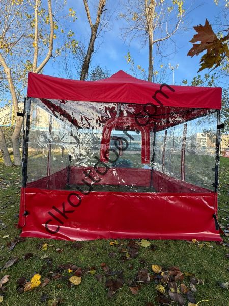 CLK 3x3 40 mm Profil Kış Bahçesi Karavan Çadırı Şeffaf Brandalı Gazebo Katlanır Çadır Portatif Tente