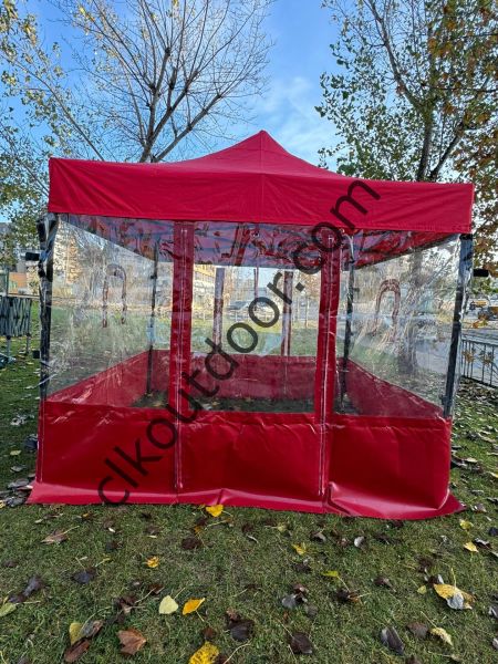 CLK 3x3 40 mm Profil Kış Bahçesi Karavan Çadırı Şeffaf Brandalı Gazebo Katlanır Çadır Portatif Tente