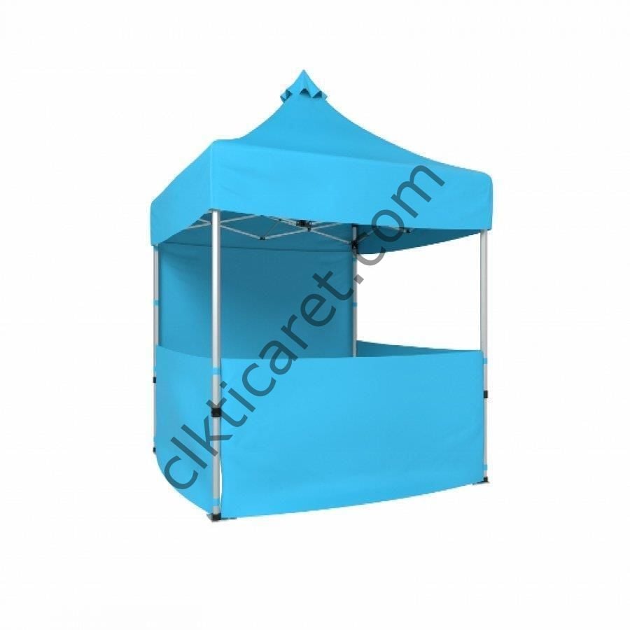 CLK 2x2 Katlanabilir Tente Gazebo Portatif Çadır 1 Tam Duvar 3 Yarım Duvar Açık Mavi (Turkuaz)