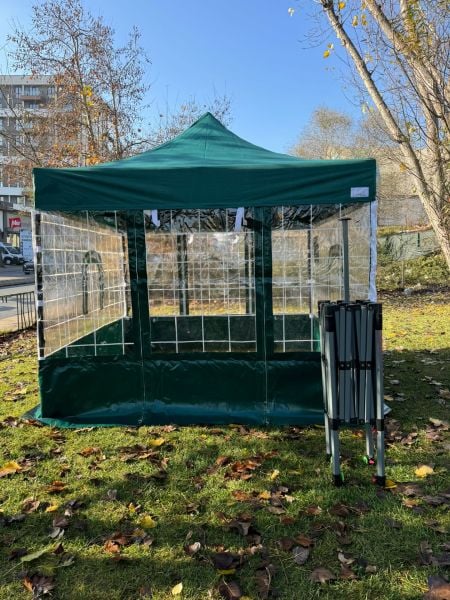 CLK 3x3 40 mm Alüminyum Profil Kış Bahçesi Karavan Çadırı Şeffaf Brandalı Gazebo Katlanır Çadır Portatif Tente