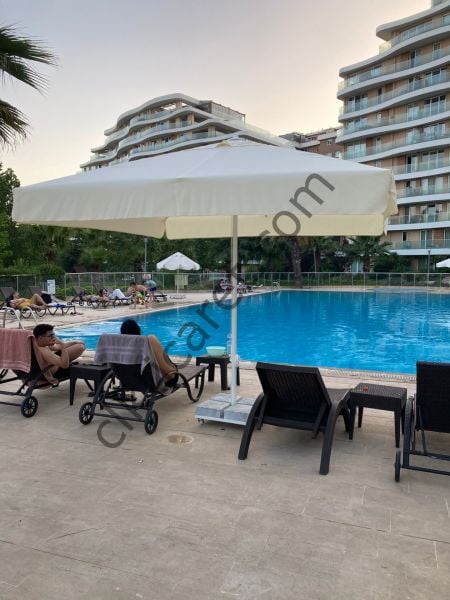 CLK 3x3 Metre Mega Q50 Şemsiye Bahçe Cafe Havuz Otel Restorant Şemsiyeleri Saks Mavi - 70 lt Plastik Duba Bidon Ağırlık