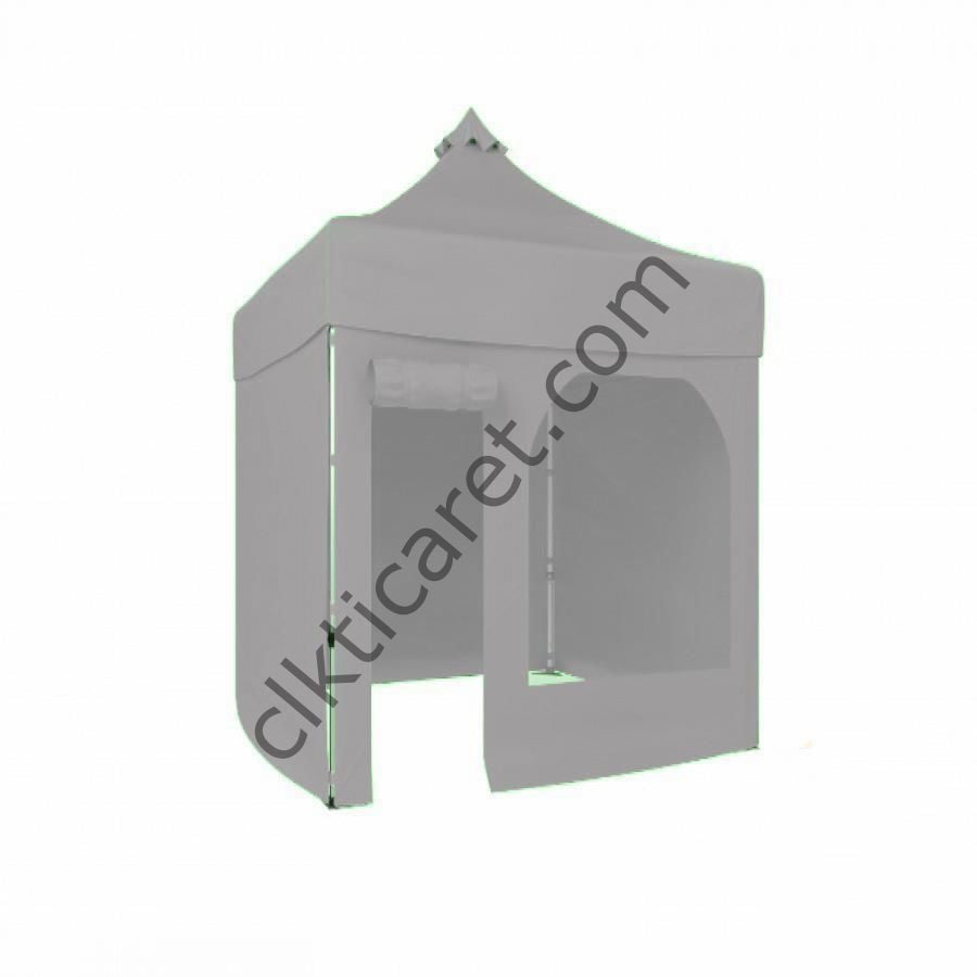 CLK 2x2 Katlanabilir Tente Gazebo Portatif Çadır 30 mm 3 Yan Kapalı 1 Yan Kapı ve Pencereli Açık Gri