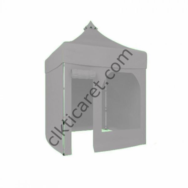 CLK 2x2 Katlanabilir Tente Gazebo Portatif Çadır 30 mm 3 Yan Kapalı 1 Yan Kapı ve Pencereli Açık Gri