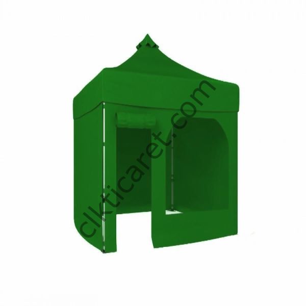 CLK 2x2 Katlanabilir Tente Gazebo Portatif Çadır 30 mm 3 Yan Kapalı 1 Yan Kapı ve Pencereli Benetton Yeşil