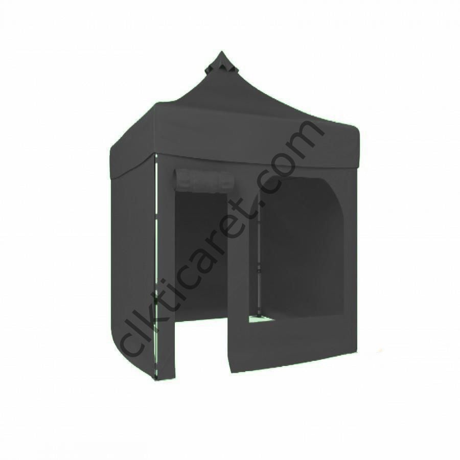 CLK 2x2 Katlanabilir Tente Gazebo Portatif Çadır 30 mm 3 Yan Kapalı 1 Yan Kapı ve Pencereli Gri