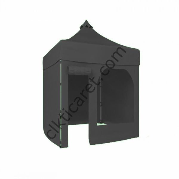 CLK 2x2 Katlanabilir Tente Gazebo Portatif Çadır 30 mm 3 Yan Kapalı 1 Yan Kapı ve Pencereli Gri