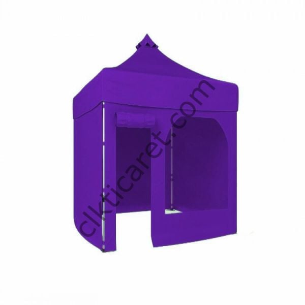 CLK 2x2 Katlanabilir Tente Gazebo Portatif Çadır 30 mm 3 Yan Kapalı 1 Yan Kapı ve Pencereli Mor