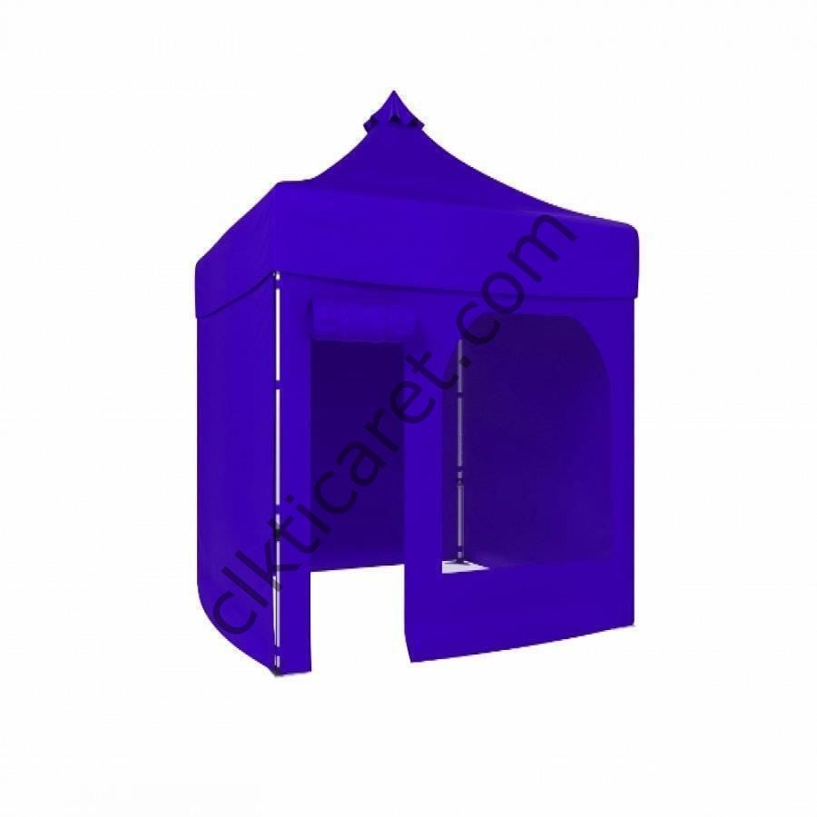 CLK 2x2 Katlanabilir Tente Gazebo Portatif Çadır 30 mm 3 Yan Kapalı 1 Yan Kapı ve Pencereli Saks Mavi