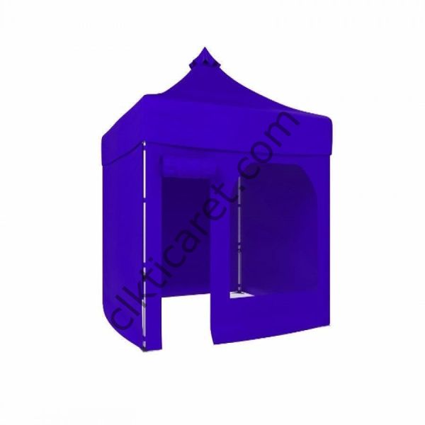 CLK 2x2 Katlanabilir Tente Gazebo Portatif Çadır 30 mm 3 Yan Kapalı 1 Yan Kapı ve Pencereli Saks Mavi