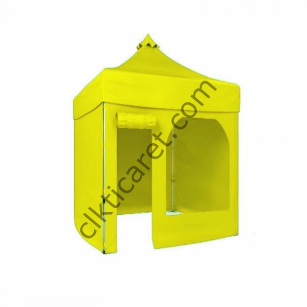 CLK 2x2 Katlanabilir Tente Gazebo Portatif Çadır 30 mm 3 Yan Kapalı 1 Yan Kapı ve Pencereli Sarı