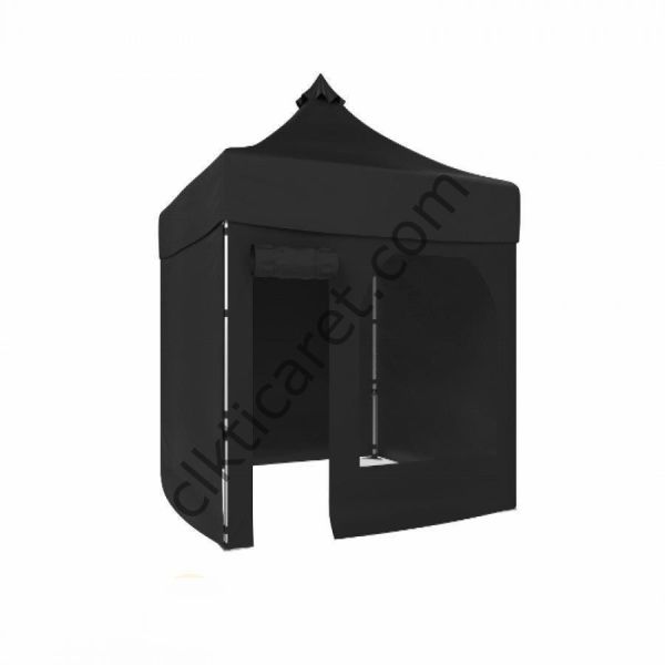 CLK 2x2 Katlanabilir Tente Gazebo Portatif Çadır 30 mm 3 Yan Kapalı 1 Yan Kapı ve Pencereli Siyah