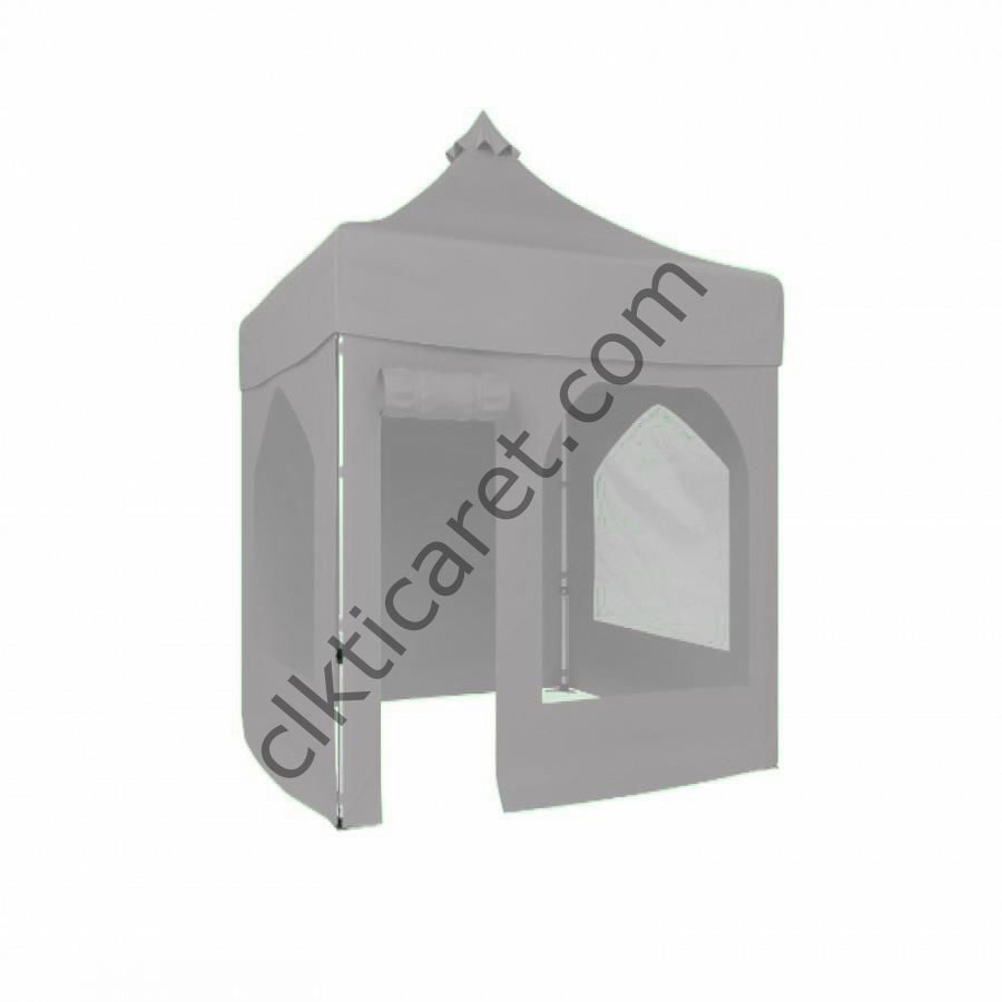 CLK 2x2 Katlanabilir Tente Gazebo Portatif Çadır 2 Yan Pencereli 1 Yan Aksesuarsız 1 Yan Kapı ve Pencereli Açık Gri