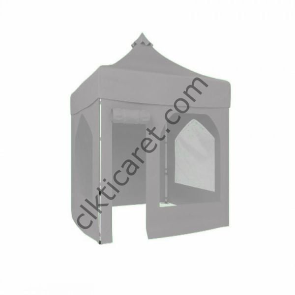 CLK 2x2 Katlanabilir Tente Gazebo Portatif Çadır 2 Yan Pencereli 1 Yan Aksesuarsız 1 Yan Kapı ve Pencereli Açık Gri