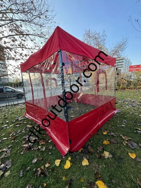CLK 3x3 40mm Kısa Bagaj Boy 115 cm İskelet Profil Kış Bahçesi Karavan Çadırı Şeffaf Brandalı Gazebo Katlanır Çadır Portatif Tente