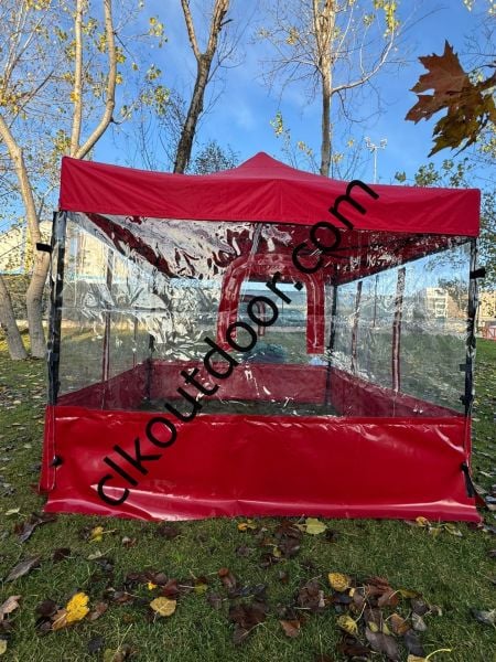 CLK 3x3 40mm Kısa Bagaj Boy 115 cm İskelet Profil Kış Bahçesi Karavan Çadırı Şeffaf Brandalı Gazebo Katlanır Çadır Portatif Tente