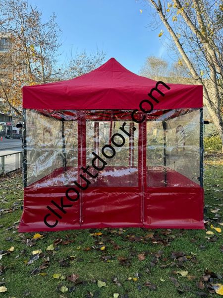 CLK 3x3 40mm Kısa Bagaj Boy 115 cm İskelet Profil Kış Bahçesi Karavan Çadırı Şeffaf Brandalı Gazebo Katlanır Çadır Portatif Tente