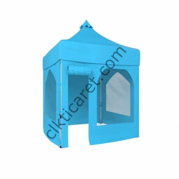 CLK 2x2 Katlanabilir Tente Gazebo Portatif Çadır 2 Yan Pencereli 1 Yan Aksesuarsız 1 Yan Kapı ve Pencereli Açık Mavi (Turkuaz)