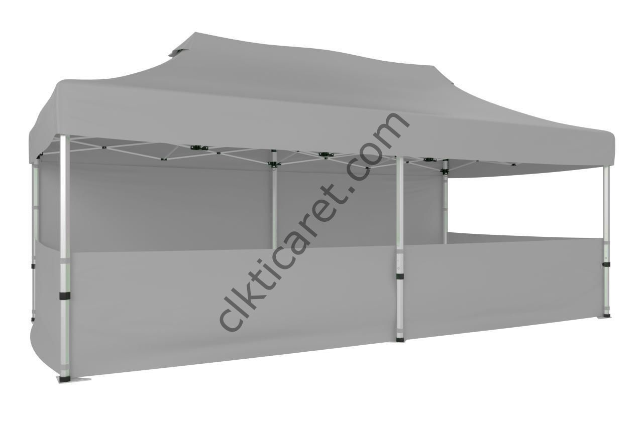 CLK 3x6 40 mm Katlanabilir Tente Gazebo Çadır Gazebo Çadır 1 Tam Duvar 3 Yarım Duvar Açık Gri