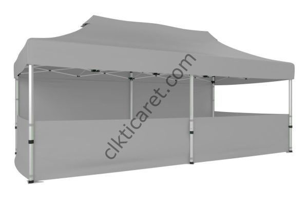 CLK 3x6 40 mm Katlanabilir Tente Gazebo Çadır Gazebo Çadır 1 Tam Duvar 3 Yarım Duvar Açık Gri