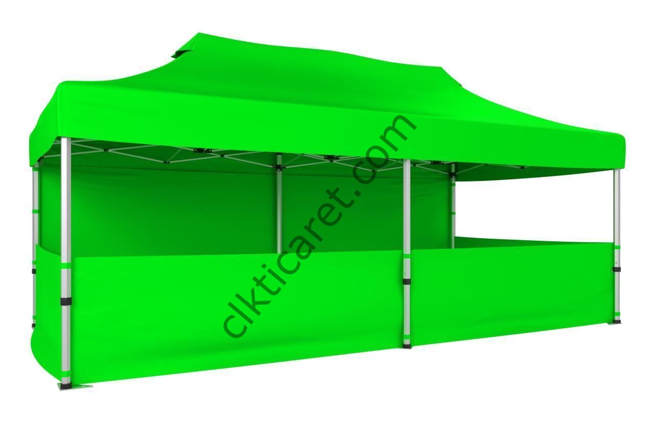 CLK 3x6 40 mm Katlanabilir Tente Gazebo Çadır Gazebo Çadır 1 Tam Duvar 3 Yarım Duvar Açık Yeşil
