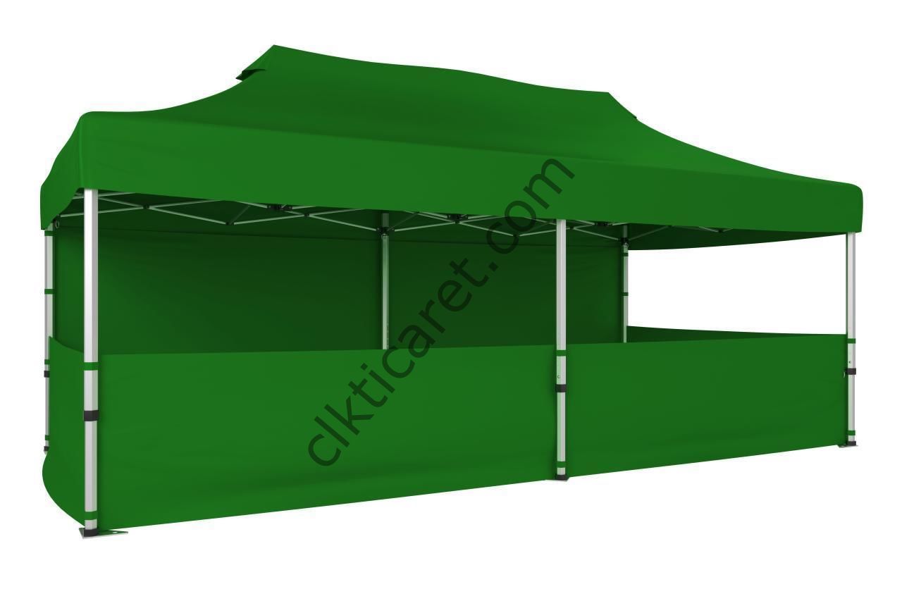 CLK 3x6 40 mm Katlanabilir Tente Gazebo Çadır Gazebo Çadır 1 Tam Duvar 3 Yarım Duvar Benetton Yeşil