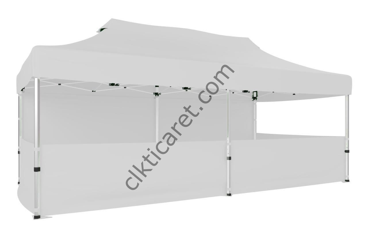 CLK 3x6 40 mm Katlanabilir Tente Gazebo Çadır Gazebo Çadır 1 Tam Duvar 3 Yarım Duvar Beyaz