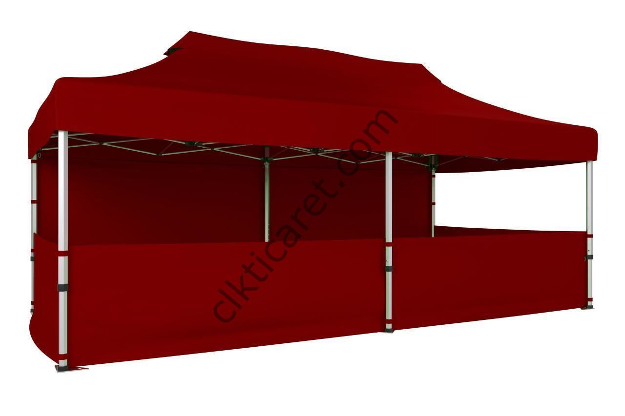 CLK 3x6 40 mm Katlanabilir Tente Gazebo Çadır Gazebo Çadır 1 Tam Duvar 3 Yarım Duvar Bordo