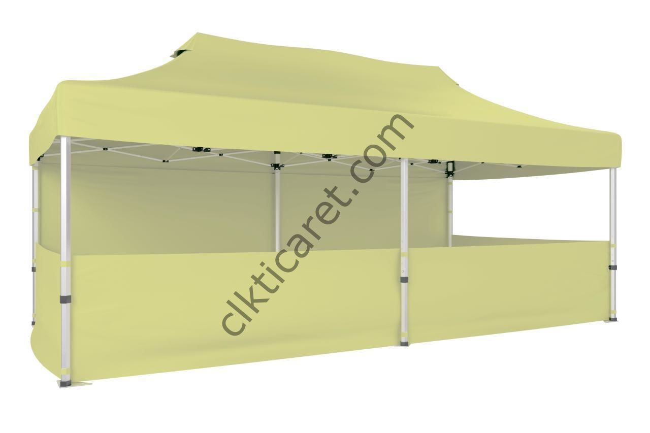 CLK 3x6 40 mm Katlanabilir Tente Gazebo Çadır Gazebo Çadır 1 Tam Duvar 3 Yarım Duvar Krem