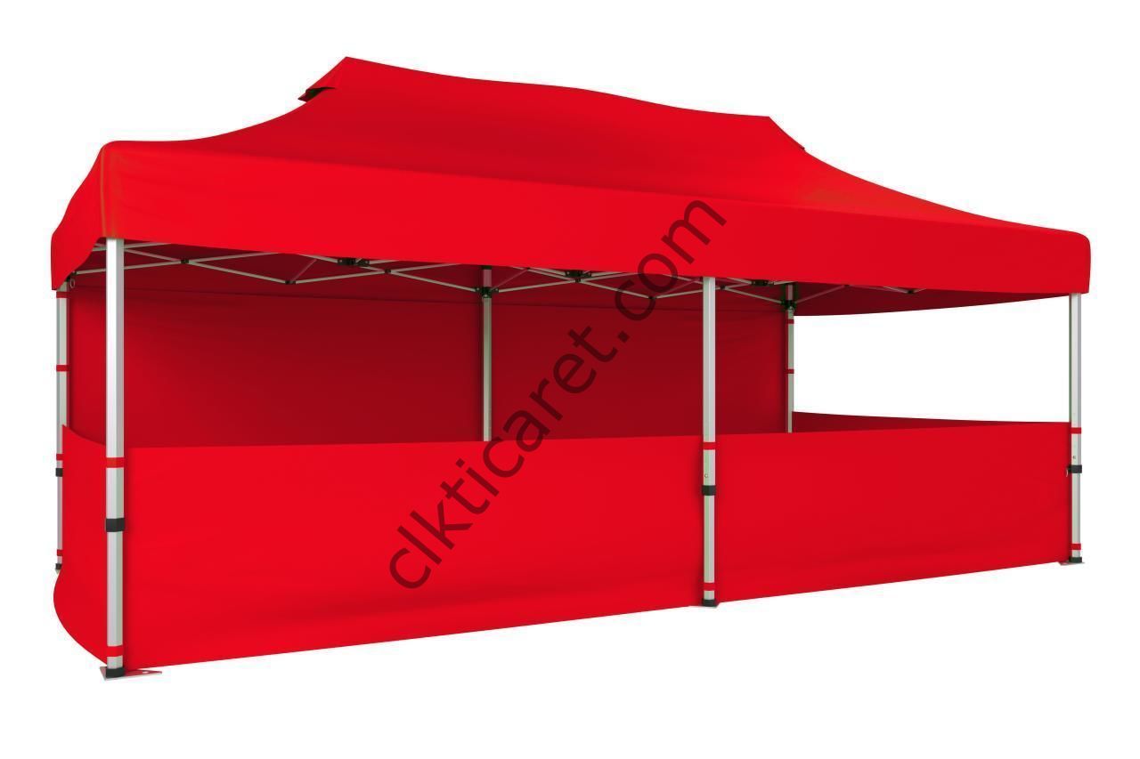 CLK 3x6 40 mm Katlanabilir Tente Gazebo Çadır Gazebo Çadır 1 Tam Duvar 3 Yarım Duvar Kırmızı