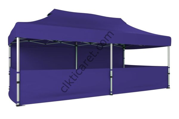 CLK 3x6 40 mm Katlanabilir Tente Gazebo Çadır Gazebo Çadır 1 Tam Duvar 3 Yarım Duvar Lacivert
