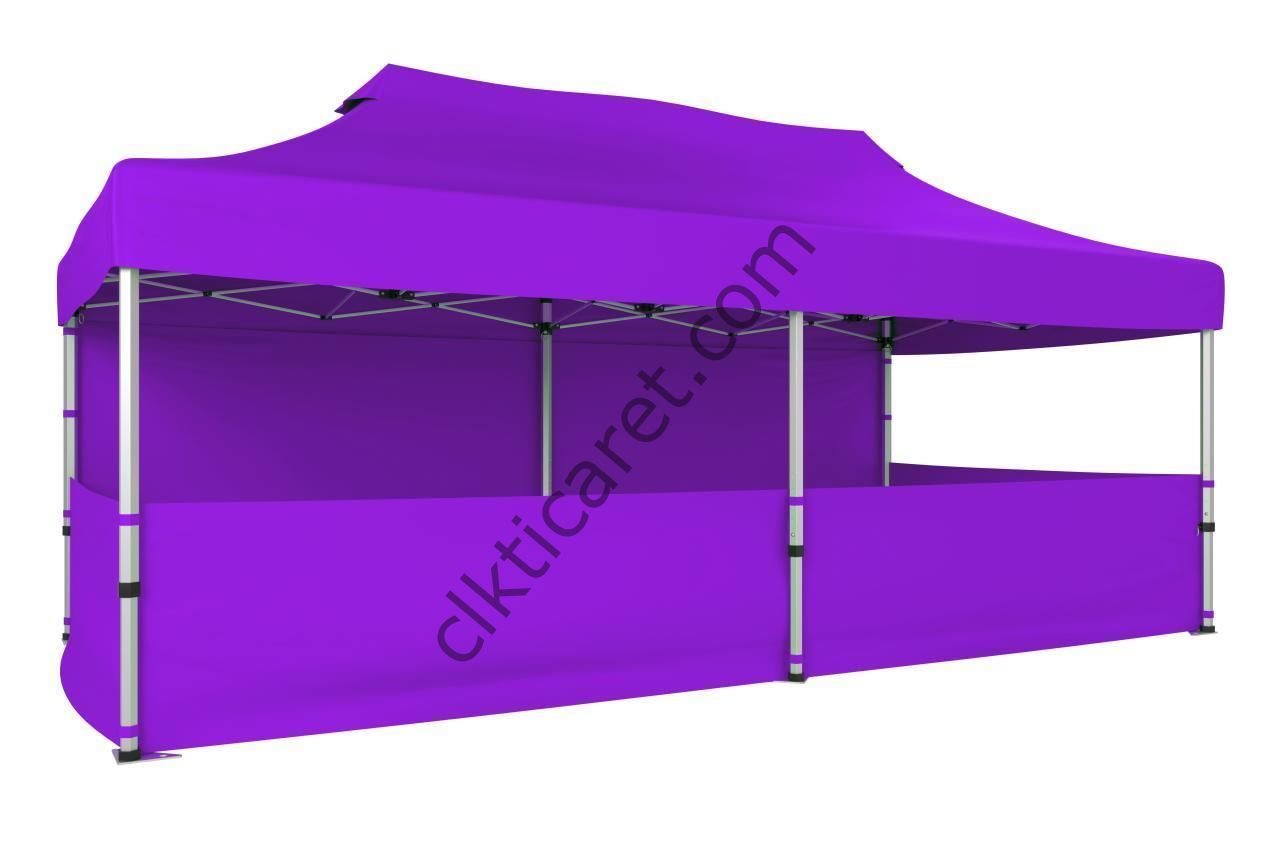 CLK 3x6 40 mm Katlanabilir Tente Gazebo Çadır Gazebo Çadır 1 Tam Duvar 3 Yarım Duvar Lila