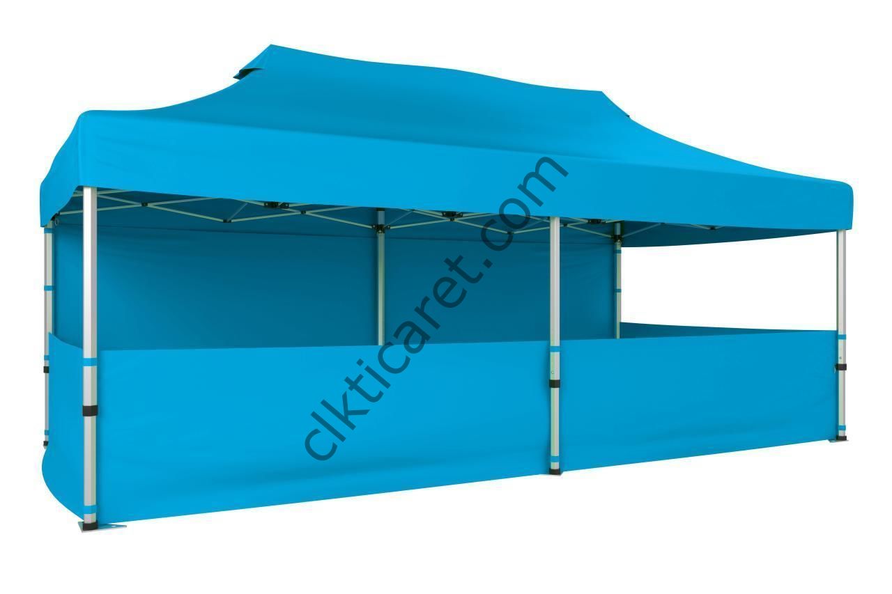 CLK 3x6 40 mm Katlanabilir Tente Gazebo Çadır Gazebo Çadır 1 Tam Duvar 3 Yarım Duvar Açık Mavi (Turkuaz)