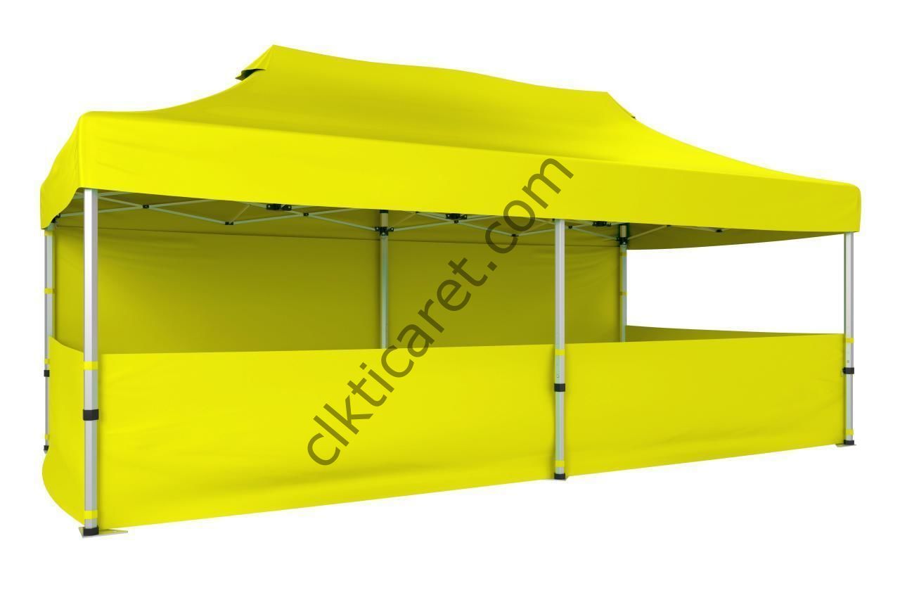 CLK 3x6 40 mm Katlanabilir Tente Gazebo Çadır Gazebo Çadır 1 Tam Duvar 3 Yarım Duvar Sarı