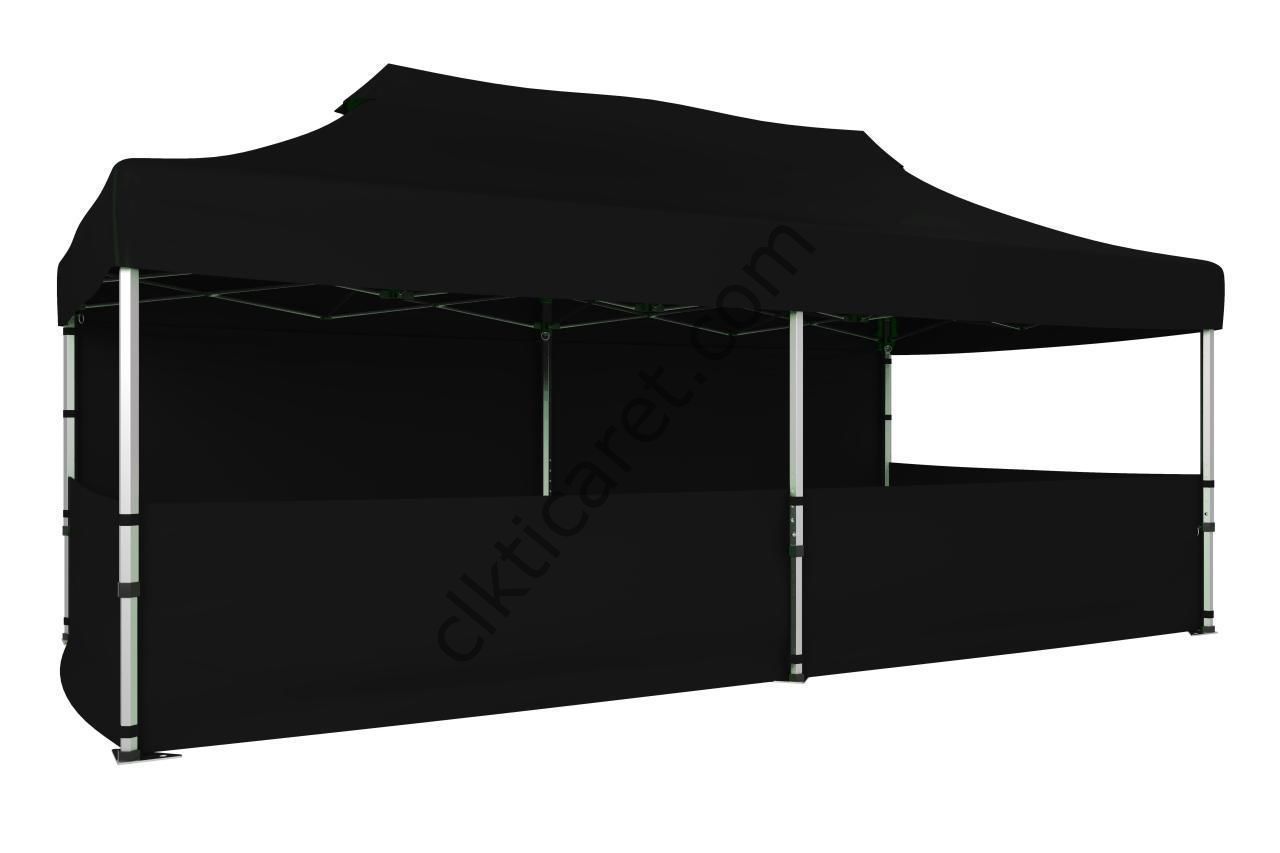 CLK 3x6 40 mm Katlanabilir Tente Gazebo Çadır Gazebo Çadır 1 Tam Duvar 3 Yarım Duvar Siyah