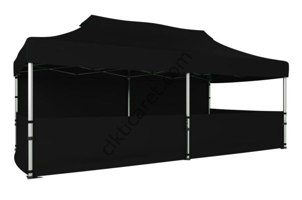 CLK 3x6 40 mm Katlanabilir Tente Gazebo Çadır Gazebo Çadır 1 Tam Duvar 3 Yarım Duvar Siyah