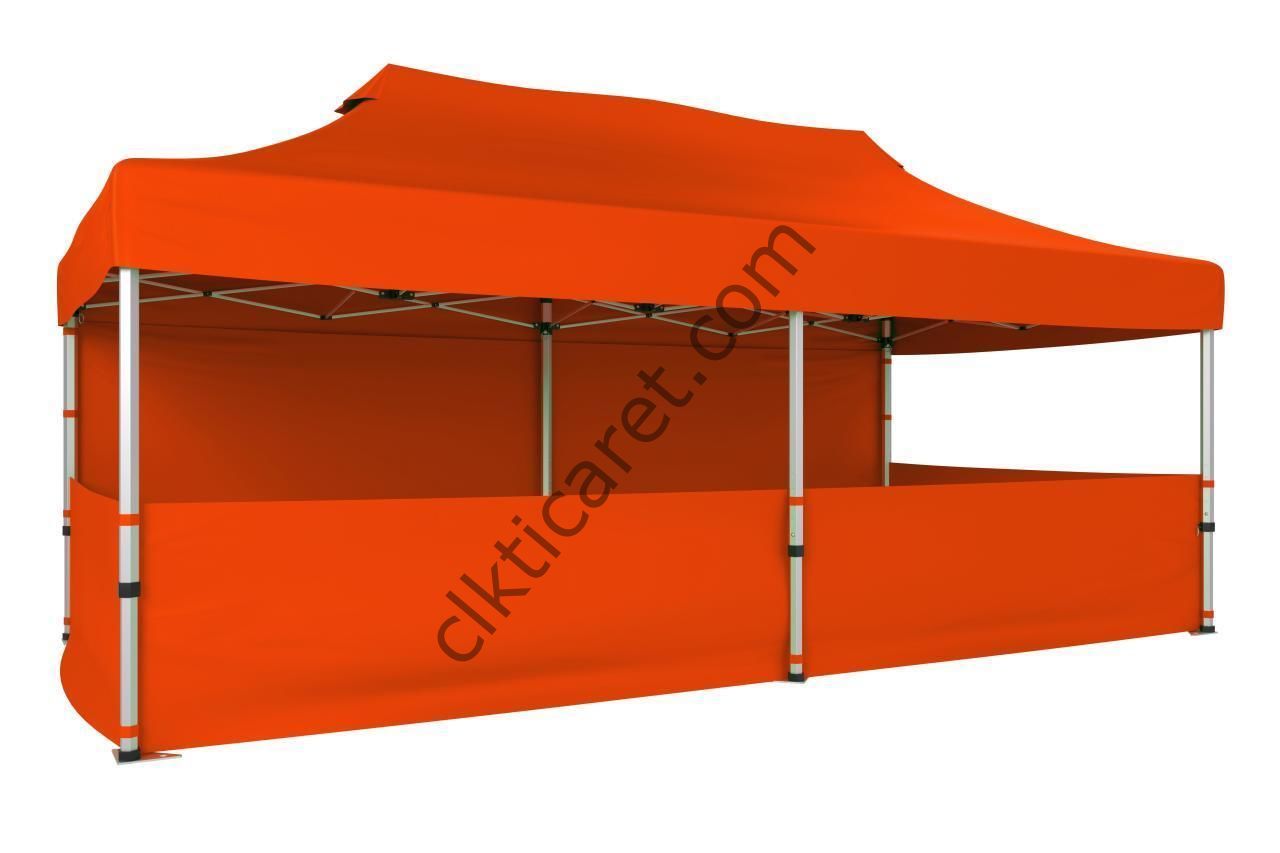CLK 3x6 40 mm Katlanabilir Tente Gazebo Çadır Gazebo Çadır 1 Tam Duvar 3 Yarım Duvar Turuncu
