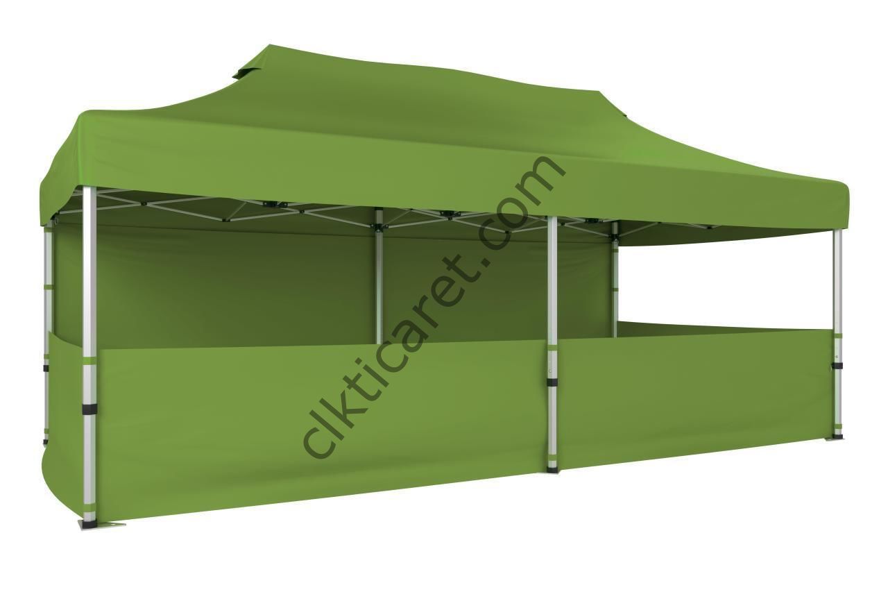CLK 3x6 40 mm Katlanabilir Tente Gazebo Çadır Gazebo Çadır 1 Tam Duvar 3 Yarım Duvar Haki Askeri Yeşil