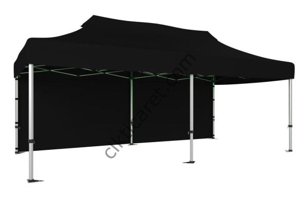 CLK 3x6 40 mm Katlanabilir Tente Gazebo Çadır Gazebo Çadır Arkası Kapalı Siyah