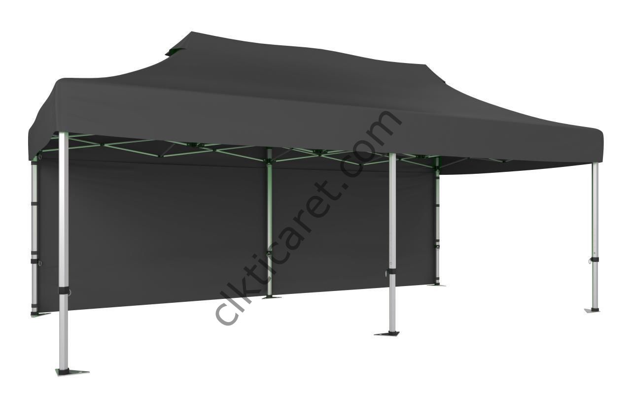 CLK 3x6 40 mm Katlanabilir Tente Gazebo Çadır Gazebo Çadır Arkası Kapalı Gri