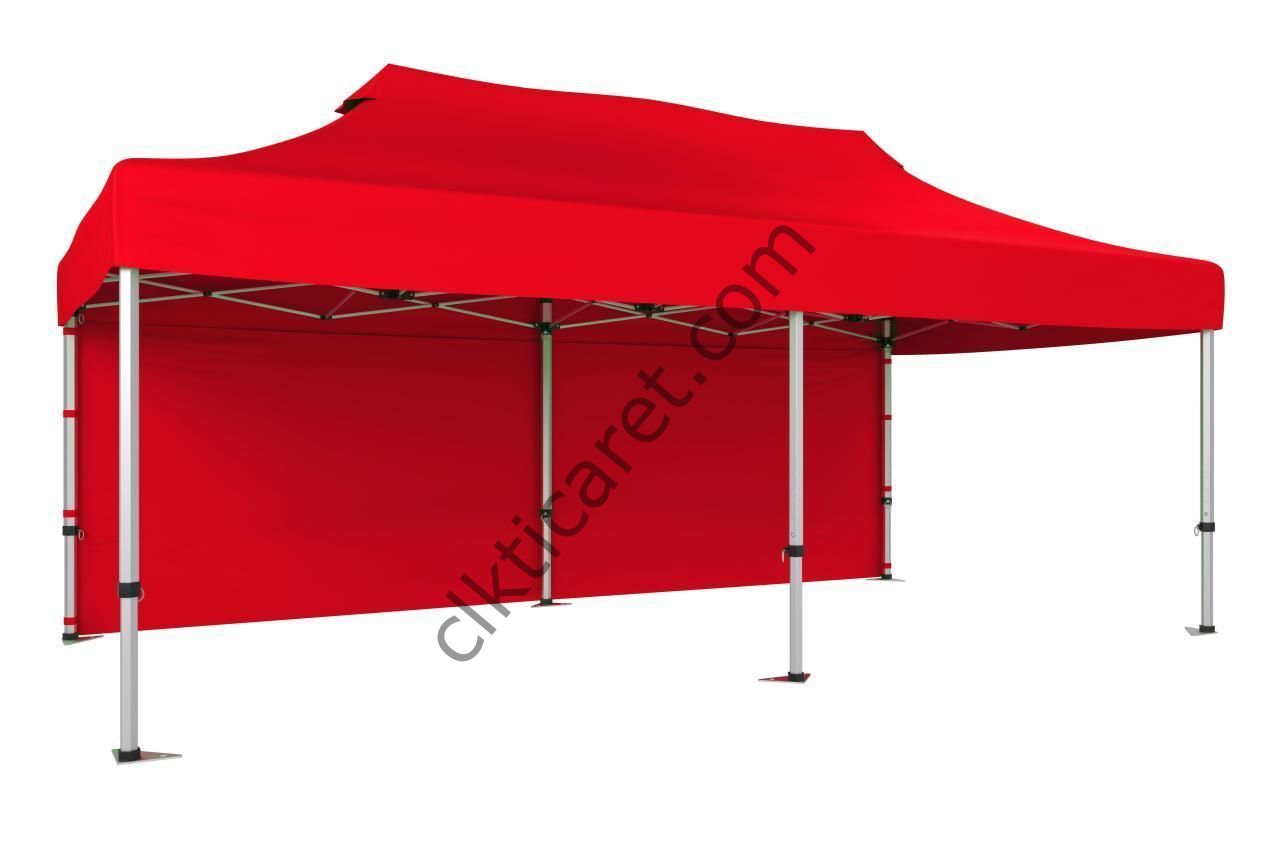CLK 3x6 40 mm Katlanabilir Tente Gazebo Çadır Gazebo Çadır Arkası Kapalı Kırmızı
