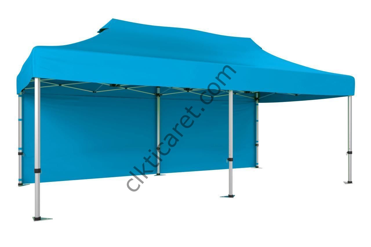 CLK 3x6 40 mm Katlanabilir Tente Gazebo Çadır Gazebo Çadır Arkası Kapalı Açık Mavi (Turkuaz)