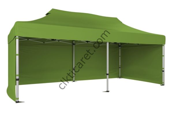 CLK 3x6 40 mm Katlanabilir Tente Gazebo Çadır Gazebo Çadır 3 Yan Kapalı Haki Askeri Yeşil