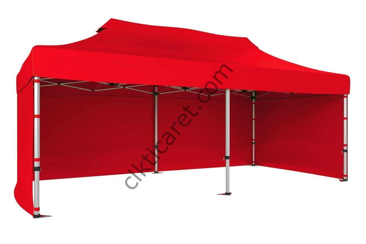 CLK 3x6 40 mm Katlanabilir Tente Gazebo Çadır Gazebo Çadır 3 Yan Kapalı Kırmızı