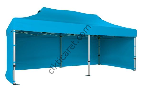 CLK 3x6 40 mm Katlanabilir Tente Gazebo Çadır Gazebo Çadır 3 Yan Kapalı Açık Mavi (Turkuaz)