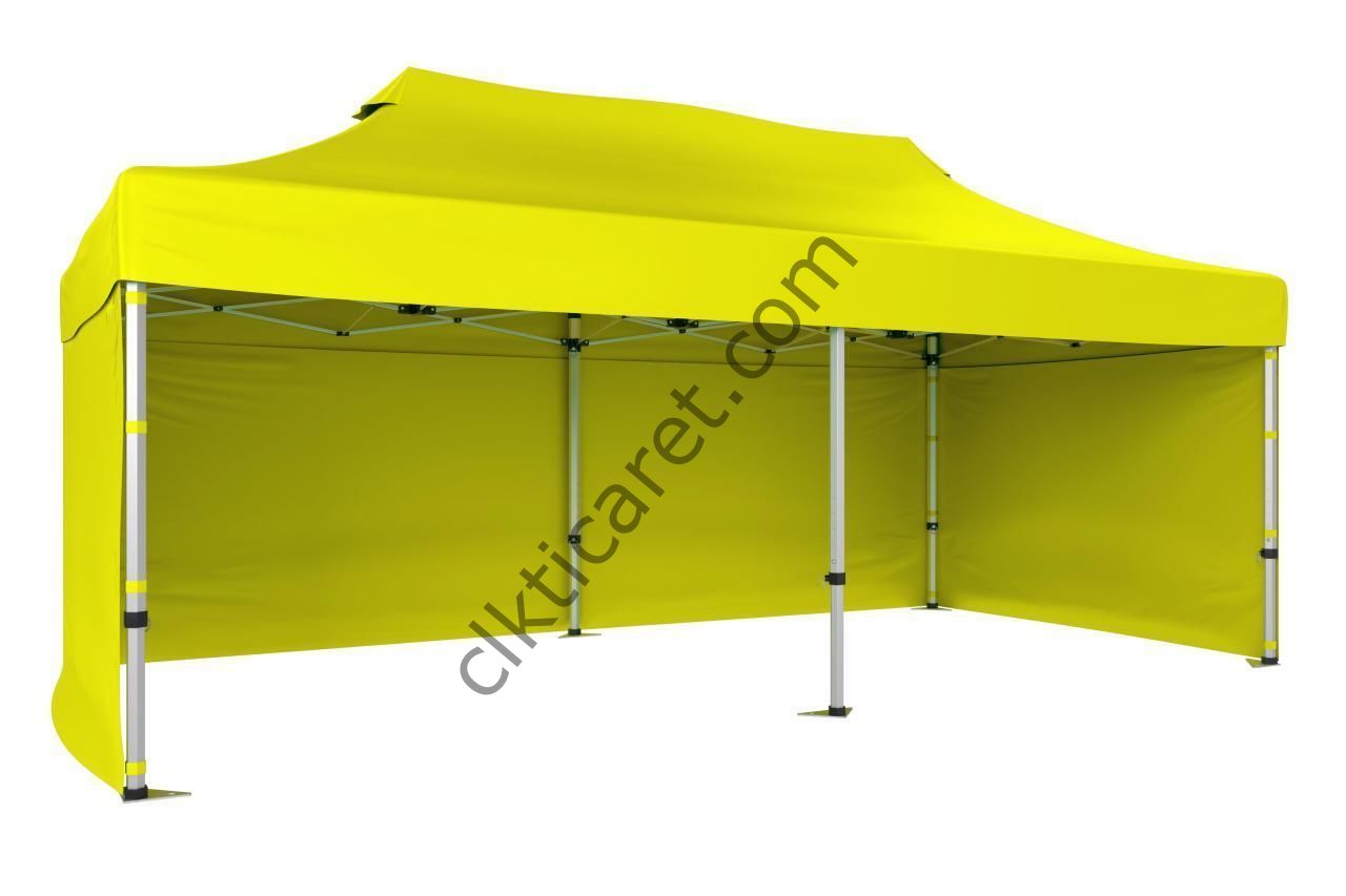 CLK 3x6 40 mm Katlanabilir Tente Gazebo Çadır Gazebo Çadır 3 Yan Kapalı Sarı