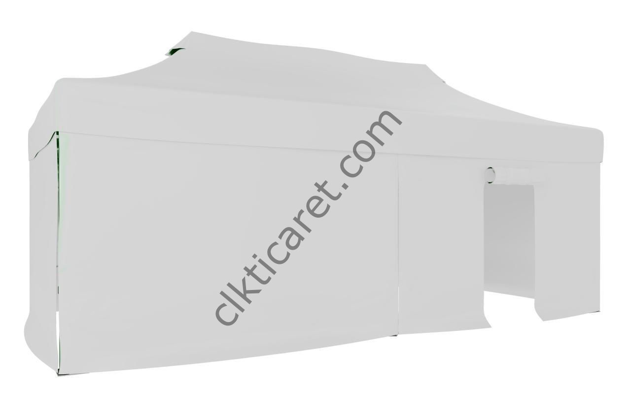 CLK 3x6 40 mm Katlanabilir Tente Gazebo Çadır Gazebo Çadır 3 Yan Kapalı 1 Kapılı Beyaz
