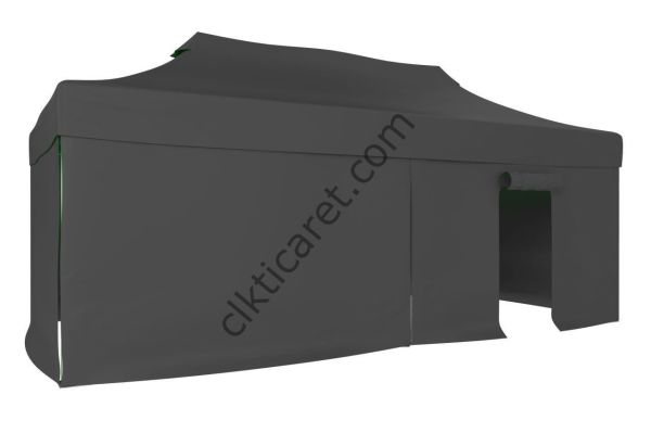 CLK 3x6 40 mm Katlanabilir Tente Gazebo Çadır Gazebo Çadır 3 Yan Kapalı 1 Kapılı Gri