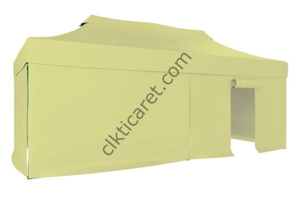 CLK 3x6 40 mm Katlanabilir Tente Gazebo Çadır Gazebo Çadır 3 Yan Kapalı 1 Kapılı Krem